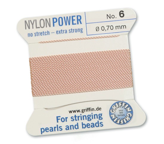 Afbeeldingen van Griffin Nylon Beading Cord & Needle size #6 - 0.70mm Light Pink x2m