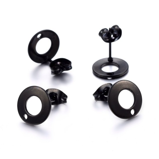 Picture of Stainless Steel Ear Stud 10mm donut w/ hole Black x10