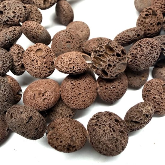 Afbeeldingen van Lava bead 15mm flat round Brown x40cm