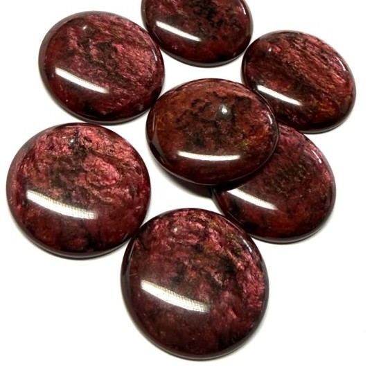 Afbeeldingen van Vintage German Acrylic Cabochon 24mm round Bordeaux x1