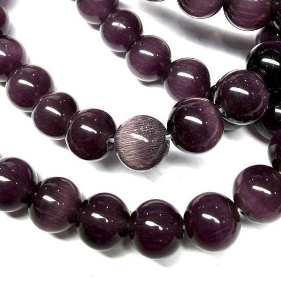 Afbeeldingen van Cat Eye Glass bead 8mm round Amethyst x35cm