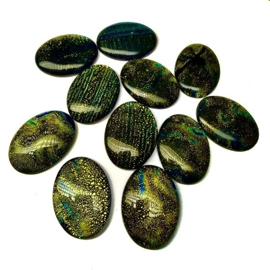 Picture of Dichroic Glass Cabochon 40x30mm oval Green Shades x1