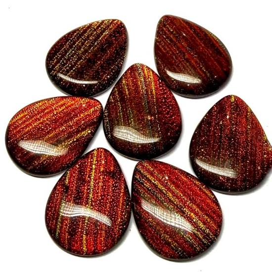 Afbeeldingen van Dichroic Glass Cabochon 40x30mm drop Red Shades x1