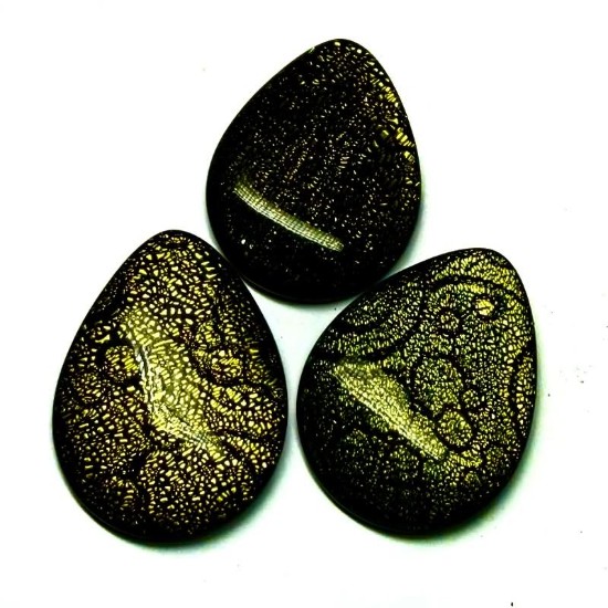 Afbeeldingen van Dichroic Glass Cabochon 40x30mm drop Green Shades x1
