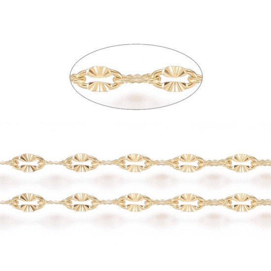Bild von Stainless Steel Dapped Cable Chain Textured 4x2,5mm flat oval Gold x1m