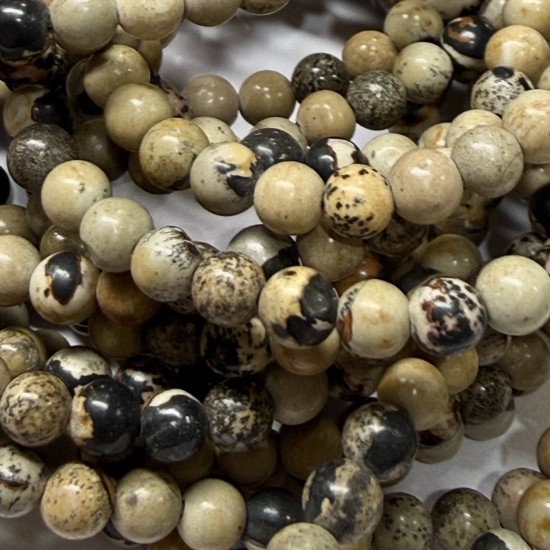 Afbeeldingen van Landscape stone bead 4mm round Black Beige x40cm
