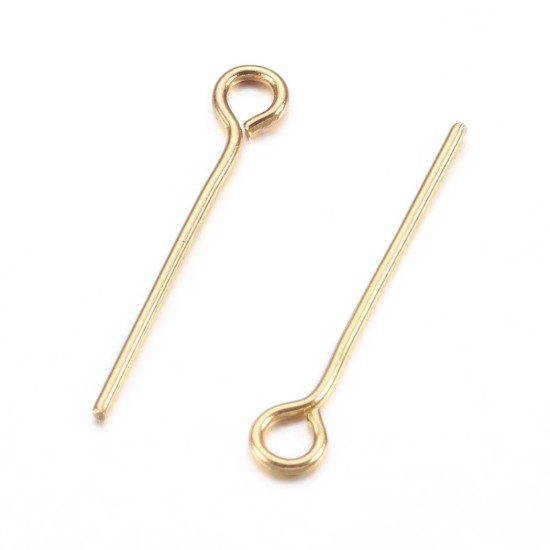 Afbeeldingen van Stainless Steel Eye Pin 30x0,60mm 18kt Gold Plated x100