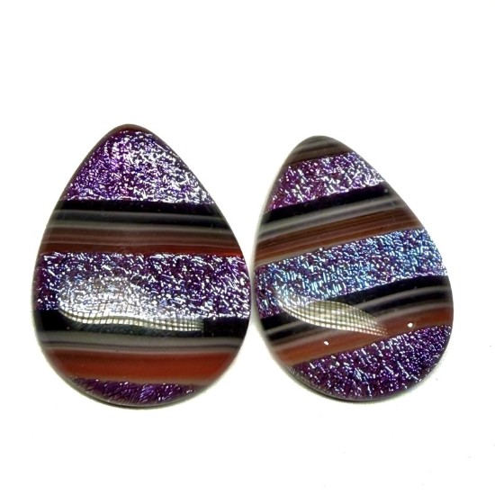 Изображение Dichroic Glass Cabochon 40x30mm drop Violet  striped x1