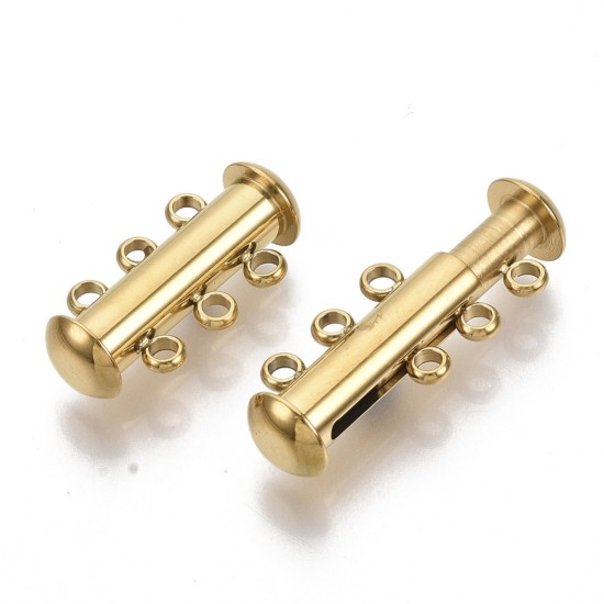 Afbeeldingen van Stainless Steel Clasp Slide Lock 20mm 3-strand Gold x1