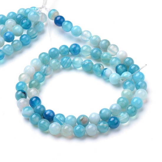 Picture of Striped Agate bead 6mm round Aqua x38cm