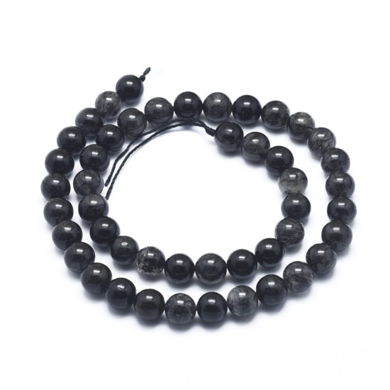 Picture of Tourmalinated Black Quartz bead 8mm round x38cm