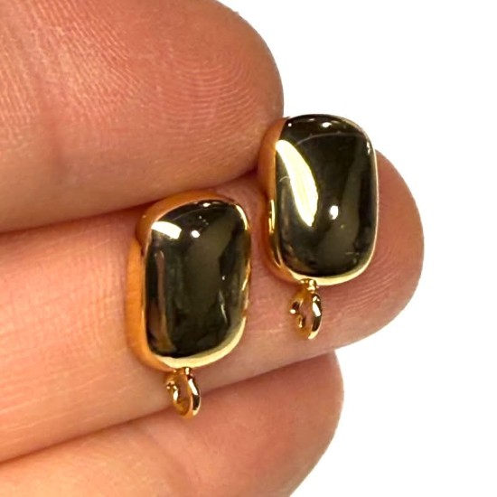 Image de Ear Stud 15x9mm rectangle with loop  18kt Gold Plated  x2
