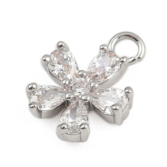 Afbeeldingen van Brass Micro Pavé Cubic Zirconia Pendant 9mm flower Silver x1