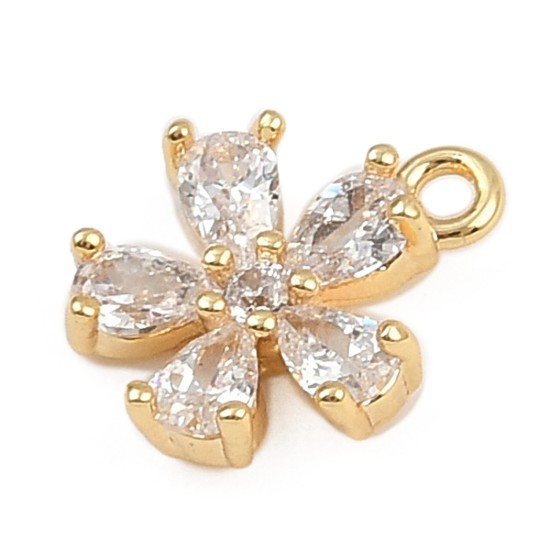 Изображение Brass Micro Pavé Cubic Zirconia Pendant 9mm flower Gold x1