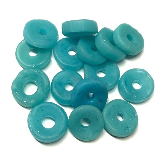 Изображение Vintage Venetian bead 14mm Rondel Aqua Green x10