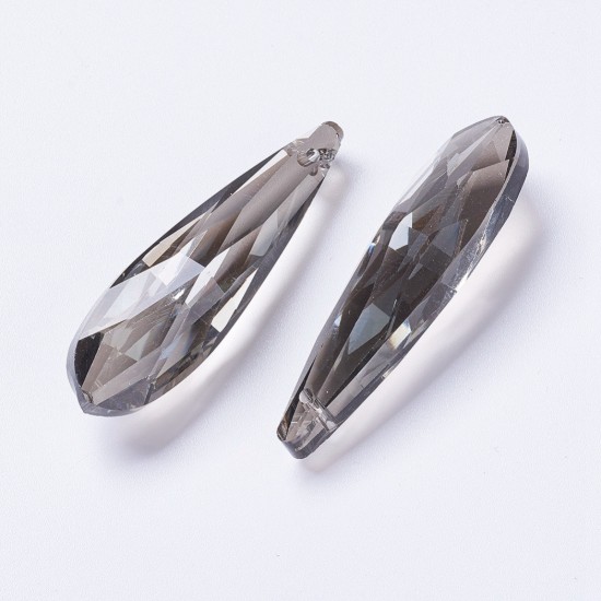 Picture of Glass Pendant 49x14x13mm faceted drop Black Diamond x2