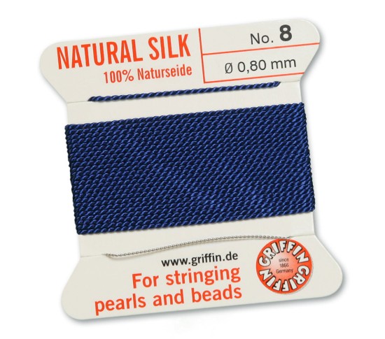 Bild von Griffin Silk Beading Cord & Needle size #8 - 0.80mm Dark Blue x2m