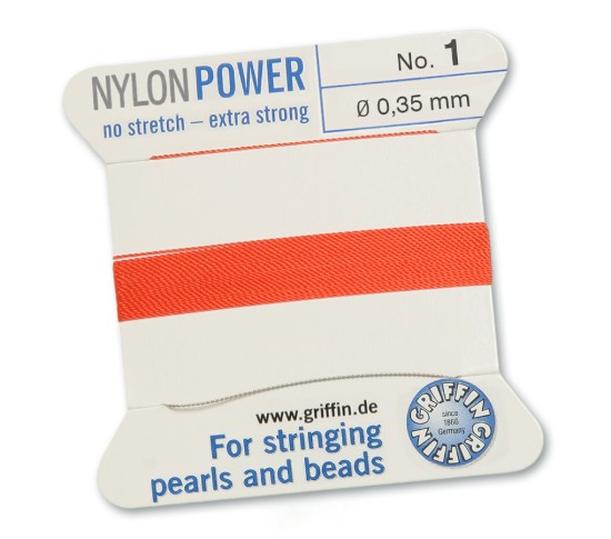 Picture of Griffin Nylon Beading Cord & Needle size #1 - 0.35mm Coral x2m