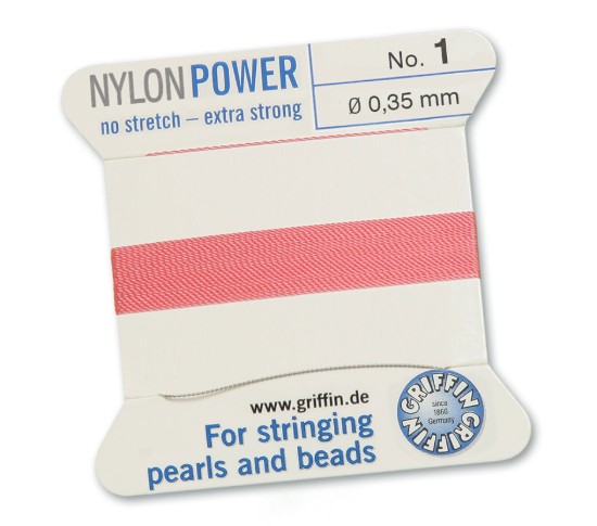 Picture of Griffin Nylon Beading Cord & Needle size #1 - 0.35mm Dark Pink x2m