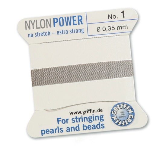 Picture of Griffin Nylon Beading Cord & Needle size #1 - 0.35mm Grey x2m