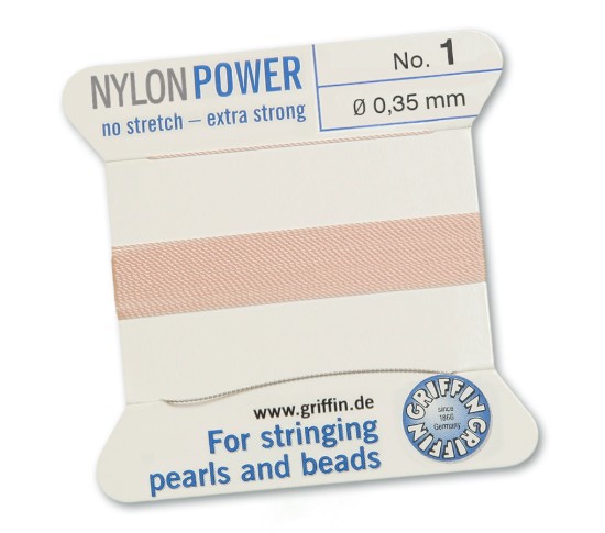 Picture of Griffin Nylon Beading Cord & Needle size #1 - 0.35mm Light Pink x2m