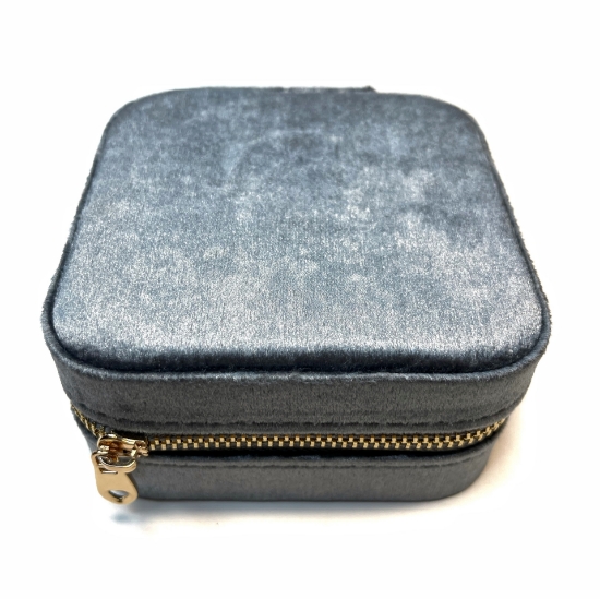 Picture of Velvet Jewelry Box Mirror & 2 Compartments 10x10x5cm Grey x1