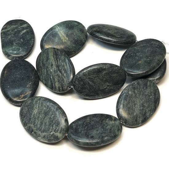 Picture of Serpentine bead 35x25mm oval Dark Green x38cm