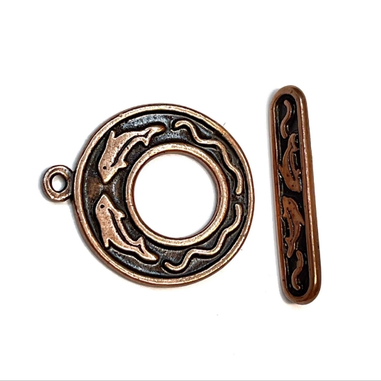 Picture of Clasp Toggle 24.5mm go-go with dolphin design Antiqued Copper x1