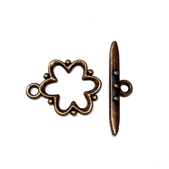 Picture of Clasp Toggle 19x15x1.5mm flower Antiqued Copper x1