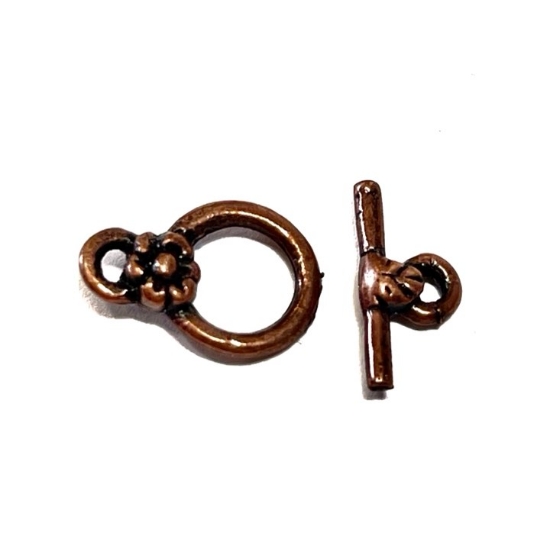 Picture of Clasp Toggle 14x10mm w/ flower round Antique Copper x1