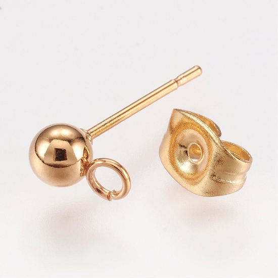 Picture of Stainless Steel Ear stud ball 4mm w/ loop and ear nut 24kt Gold Plated x10