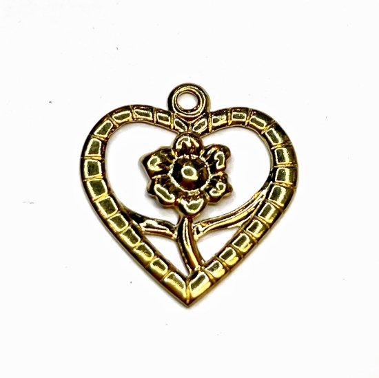 Picture of Pendant Flower heart 24mm Gold Plated x1