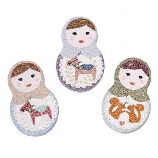 Picture of Wooden Button Russian Doll 19x30mm x10