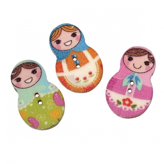 Picture of Wooden Button Russian Doll 19x30mm Color Mix x10