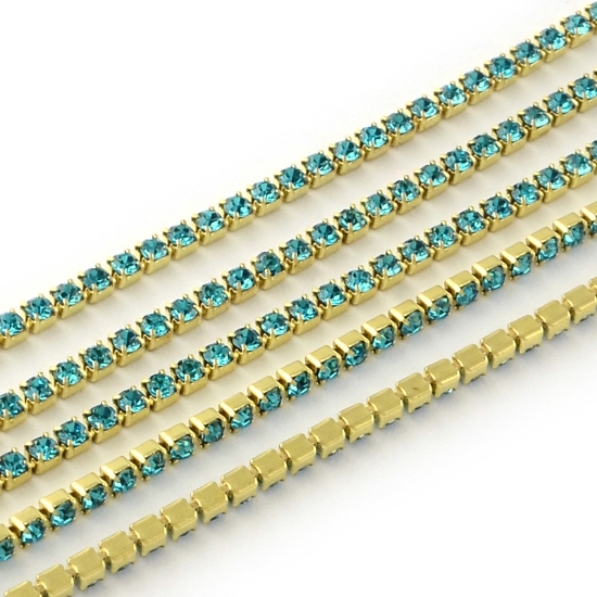 Picture of Strass Brass Chain 2.2mm raw brass  - Aquamarine  x1m