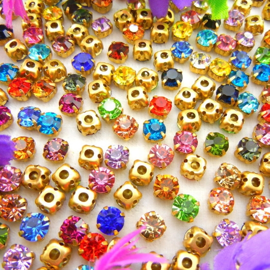 Picture of Sew-On Glass Rhinestones 3mm with Brass setting Color Mix x100