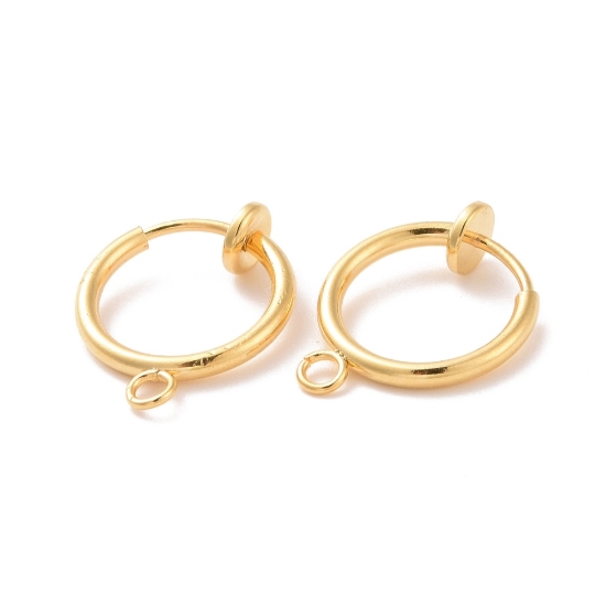 Picture of Stainless Steel Clip-on Hoop 12mm For Non-pierced Ears  w/ loop Gold x2