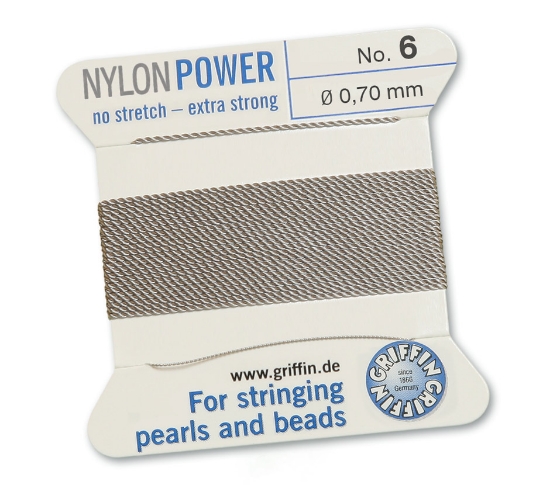 Picture of Griffin Nylon Beading Cord & Needle size #6 - 0.70mm Grey x2m