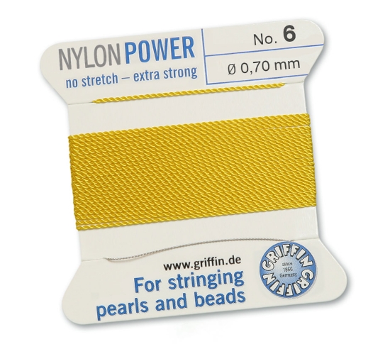 Picture of Griffin Nylon Beading Cord & Needle size #6 - 0.70mm Yellow x2m