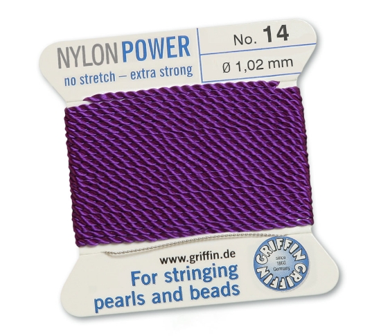 Picture of Griffin Nylon Beading Cord & Needle size #14 - 1.02mm Amethyst x2m 