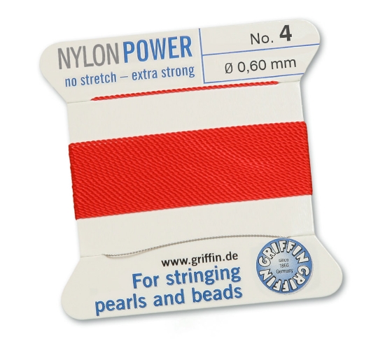 Picture of Griffin Nylon Beading Cord & Needle size #4 - 0.60mm Red x2mm