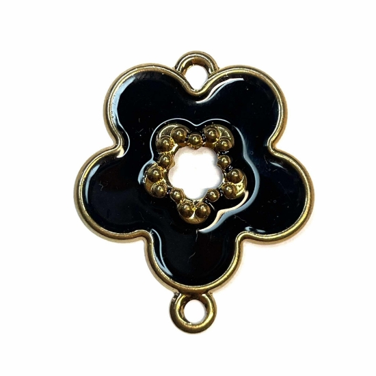 Picture of Link Epoxy 40x34mm Black Flower Gold Plated x1