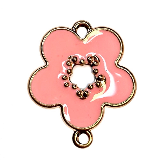 Picture of Link Epoxy 40x34mm Light Pink Flower Gold Plated x1