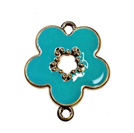 Picture of Link Epoxy 40x34mm Blue Turquoise Flower Gold Plated x1