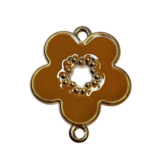 Picture of Link Epoxy 40x34mm Brown Flower Gold Plated x1 