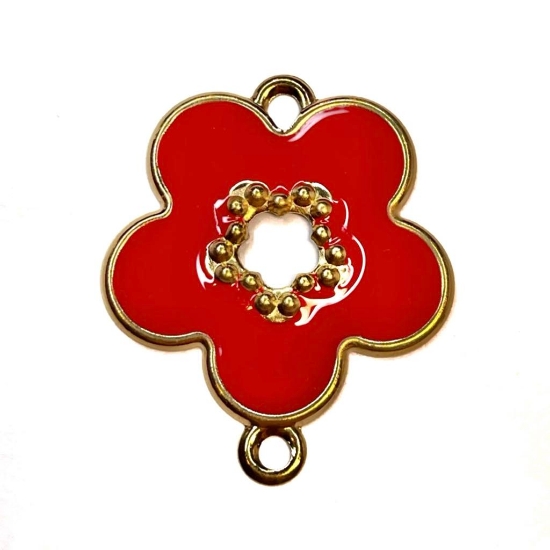 Picture of Link Epoxy 40x34mm Red Flower Gold Plated x1