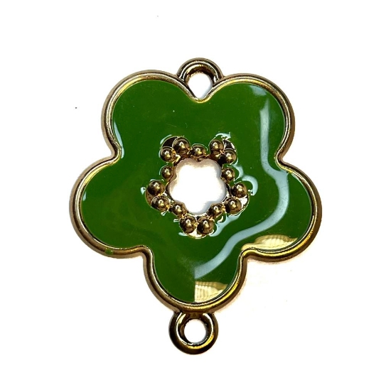 Picture of Link Epoxy 40x34mm Dark Green Flower Gold Plated x1