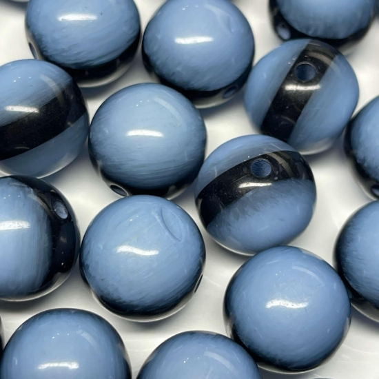 Picture of Resin Bead 16mm round Blue w/ black stripe x6