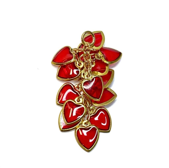 Picture of Heart Cluster 32x16mm Gold Plated Red x1