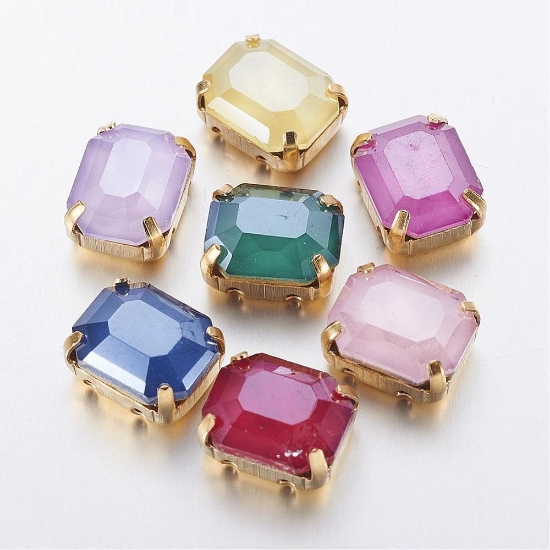 Picture of Sew-On Crystal Rhinestones 10x8x5mm rectangle w/ Brass setting Color Mix x10